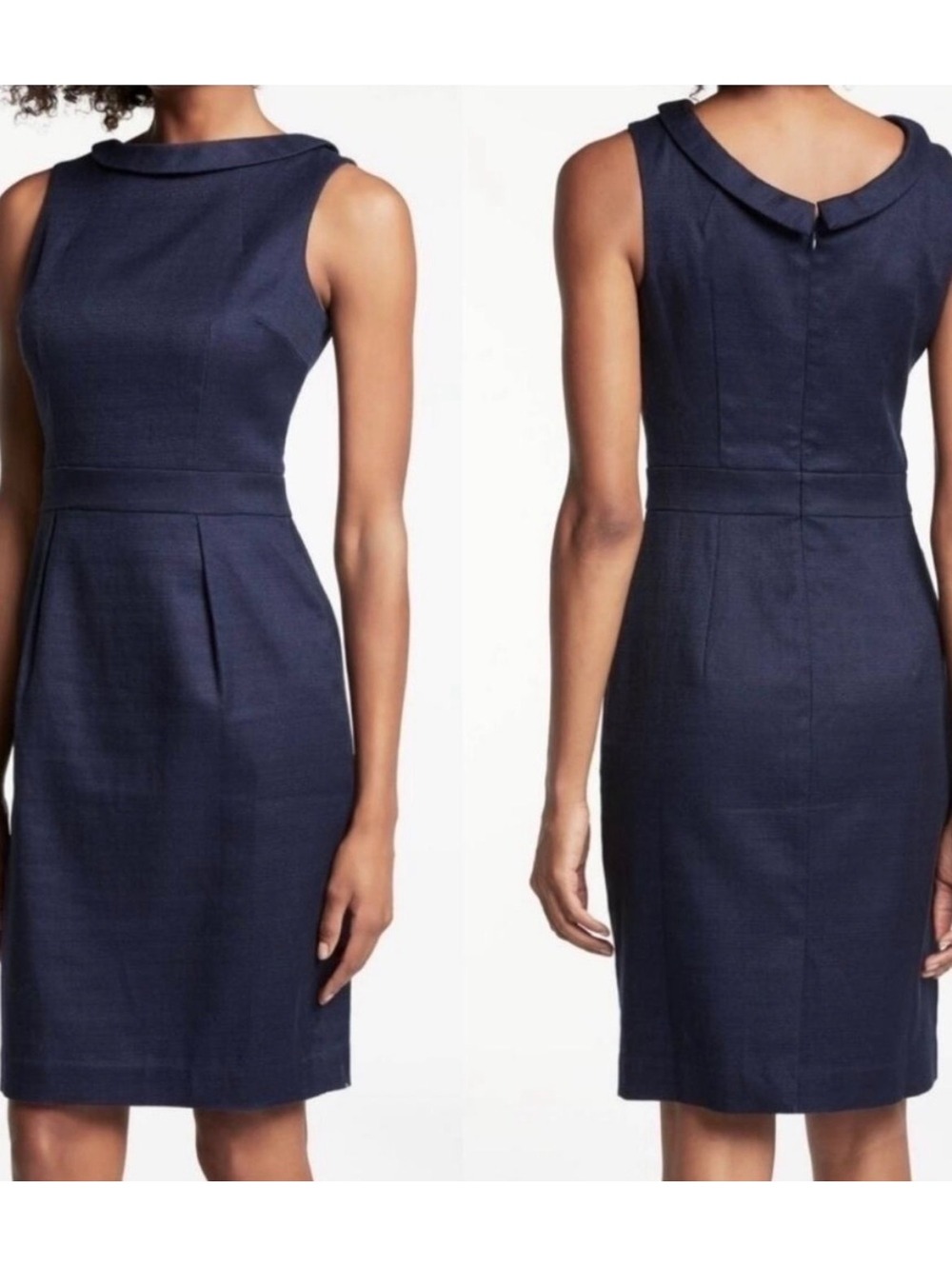 Boden Navy Blue Martha Dress NWT Size 4R Structured Roll Collar Sheath Office